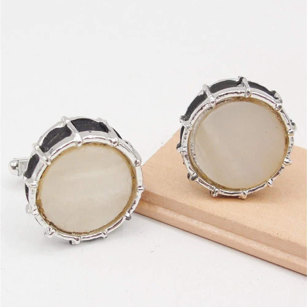 Vintage Snare Drum Cufflinks Jazz Rock Band Music Musician Mother of Pearl Black